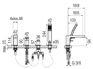 Bateria wannowa 4-otworowa ARS chrom.